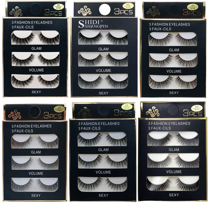 SHIDISHANGPIN 3 Pairs 29 Styles 3D Faux Mink Hair Soft False Eyelashes Fluffy Wispy Thick Lashes Handmade Lash Eye Makeup Tools