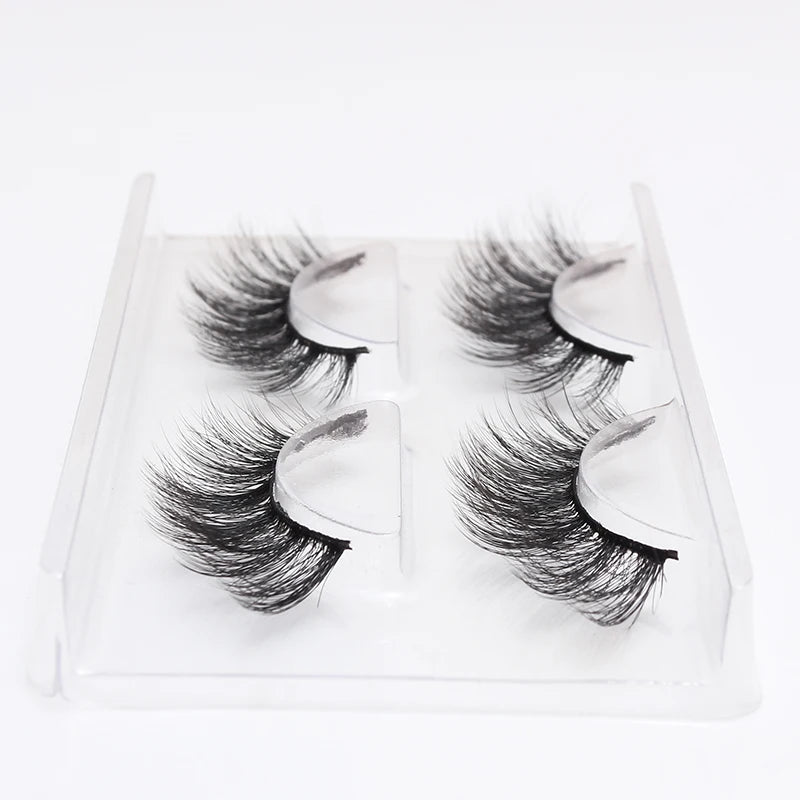 LEHUAMAO 2 Pairs 3D Mink Lashes Natural Long False Eyelashes Dramatic Volume Fake Lashes Makeup Eyelash Extension Silk Eyelashes