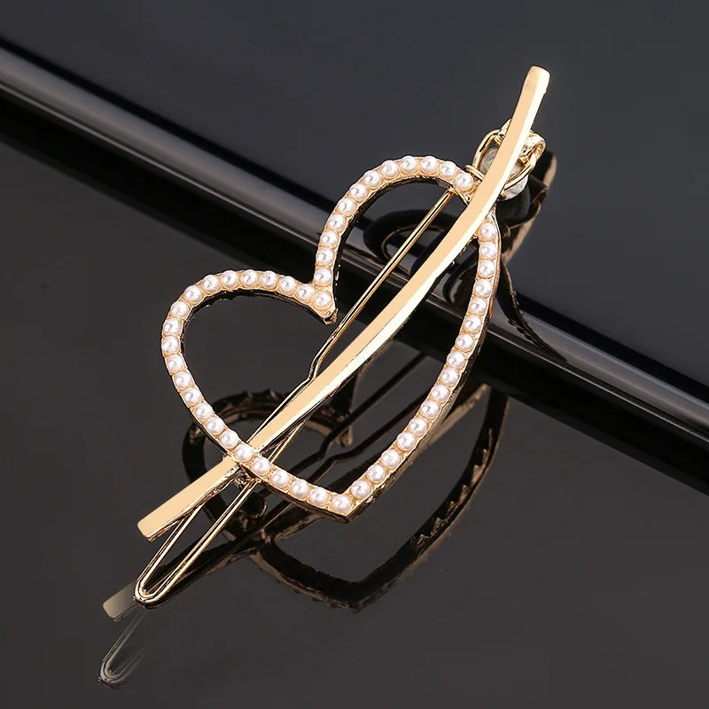 New Fashion Metal Love Heart Hair Clip Elegant Pearl Round Barrette for Women Girls Sweet Hairpins Barrettes Hair Accessories