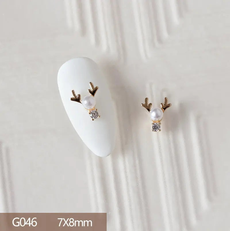 10pcs 3D Alloy Christmas Tree Bells Nail Art Zircon Pearl Metal Manicure Nails Accessories DIY Nail Decorations Supplies Charms