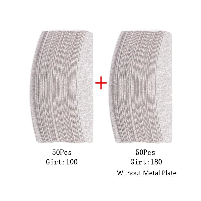 100Pcs Replacement  SandPaper Nail File With Metal Handle Removable  Buffer 100/180 Double-sided Strips Manicure Nail Art Files