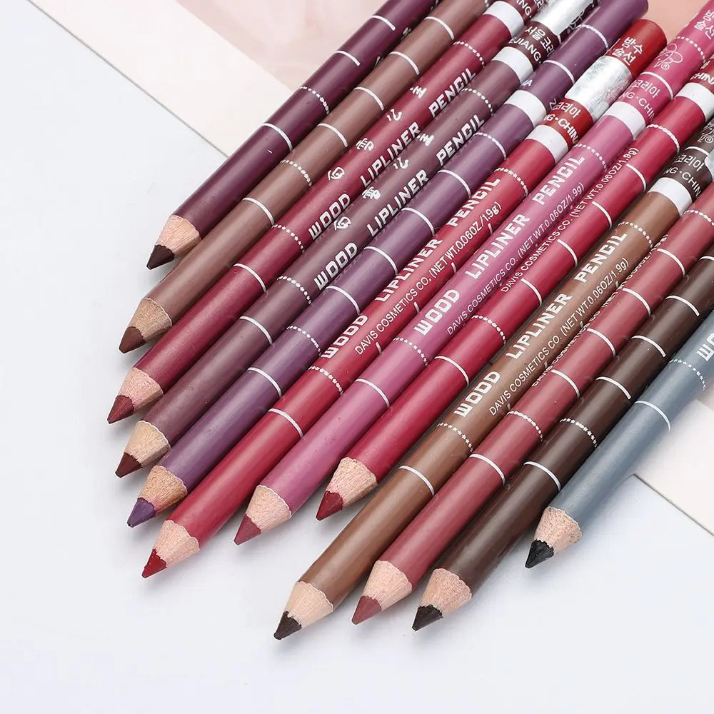 Colorful Natural Matte Wood Lip Liner Pen Waterproof Long Lasting Lipstick Pencil Contour Lady Charming Women's Cosmetic Tool
