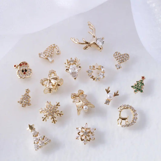 10pcs 3D Alloy Christmas Tree Bells Nail Art Zircon Pearl Metal Manicure Nails Accessories DIY Nail Decorations Supplies Charms