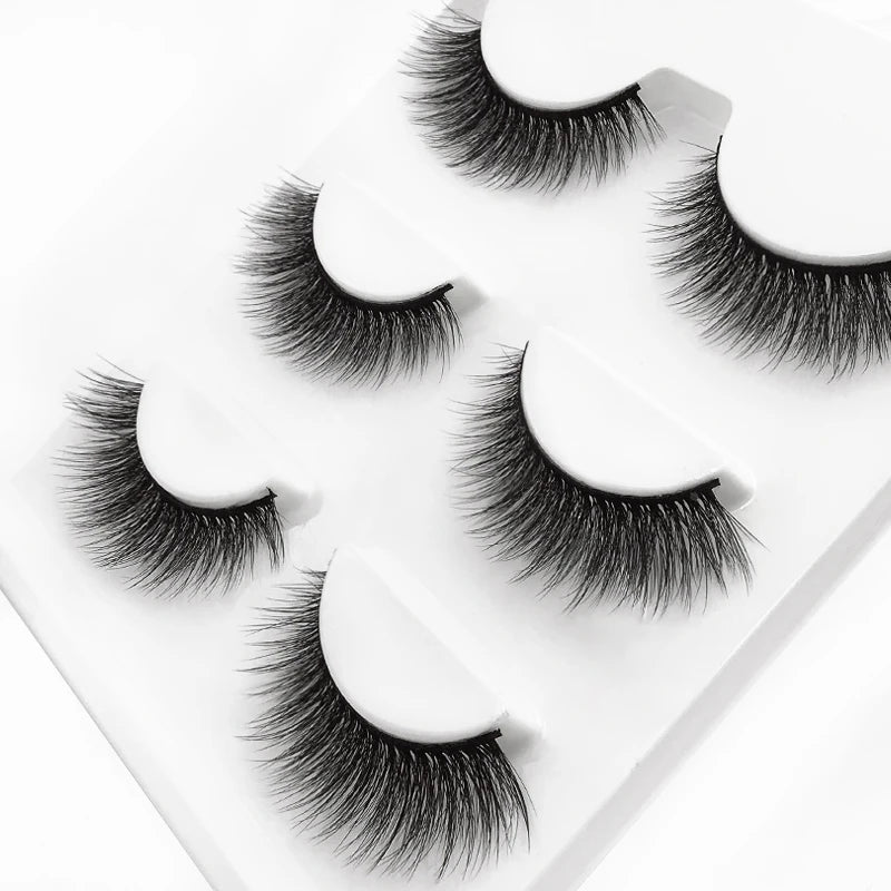 Faux Cils 3 Pairs False Eyelashes Natural Long 3D Mink Lashes Soft Fluffy Wispy Handmade Fake Lashes Eye Makeup Tools Maquiagem