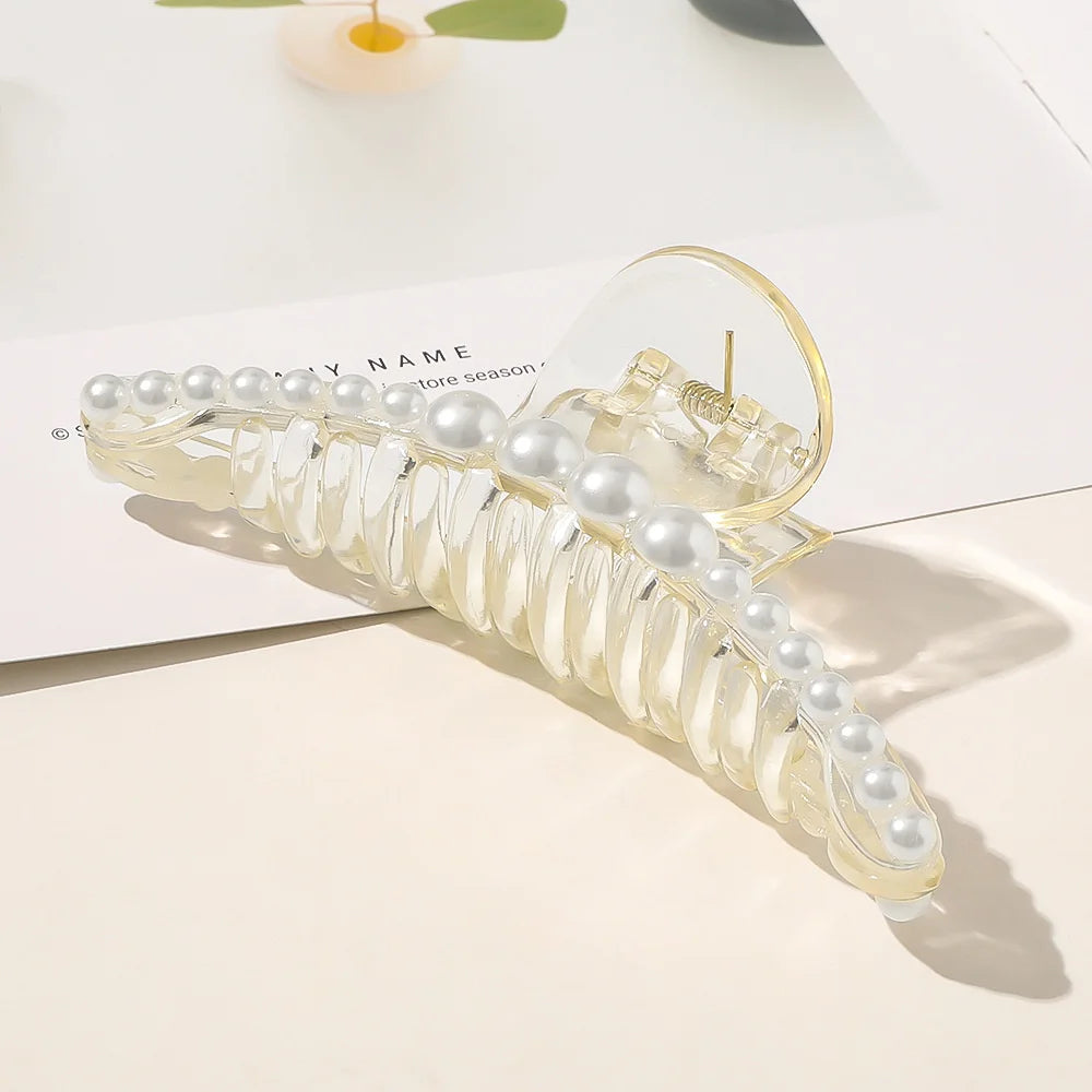 New Big Pearls Acrylic Hair Claw Clips Crab Hairpins Large Makeup Hair Styling Barrettes for Women Hair Accessories Bow Hairgrip