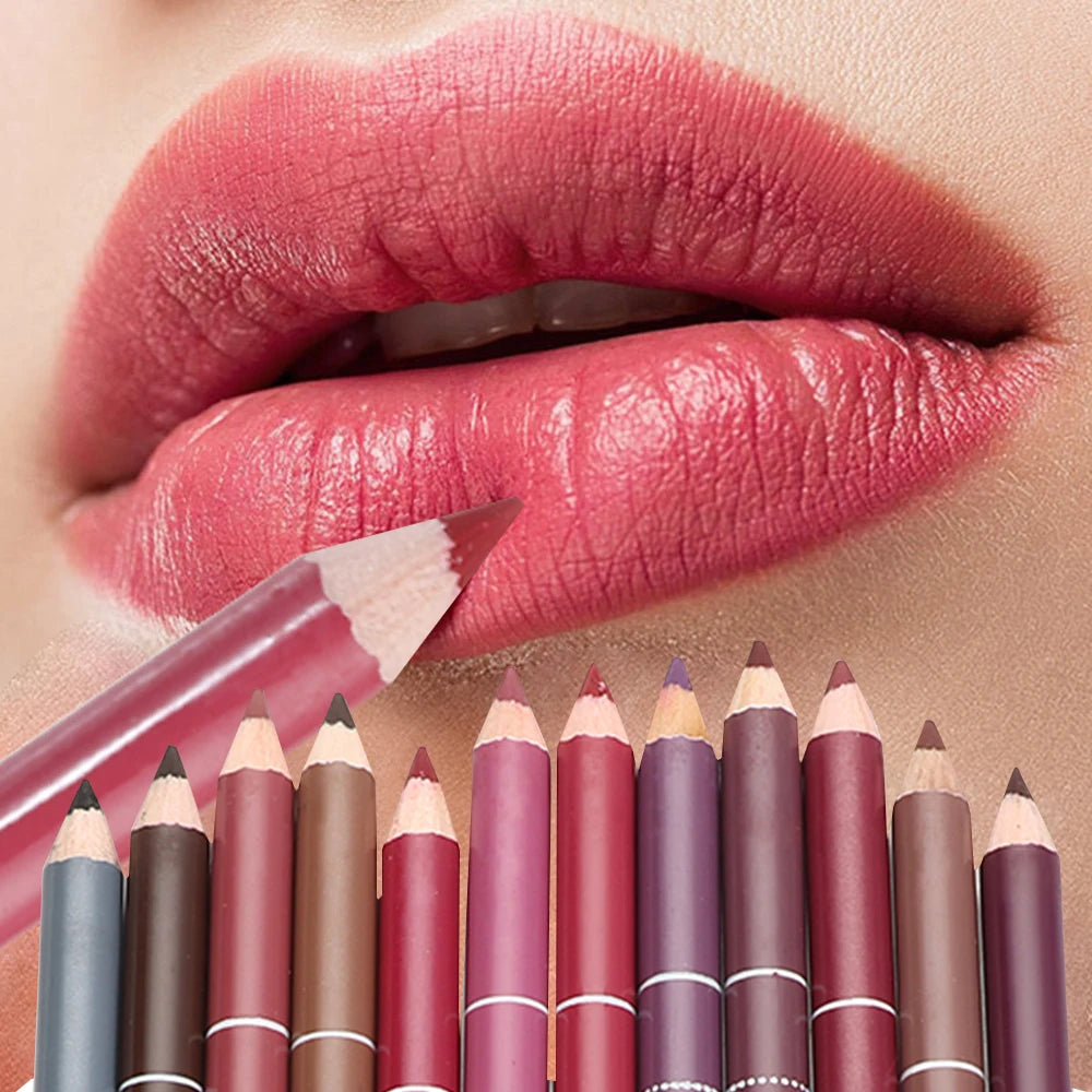 Colorful Natural Matte Wood Lip Liner Pen Waterproof Long Lasting Lipstick Pencil Contour Lady Charming Women's Cosmetic Tool