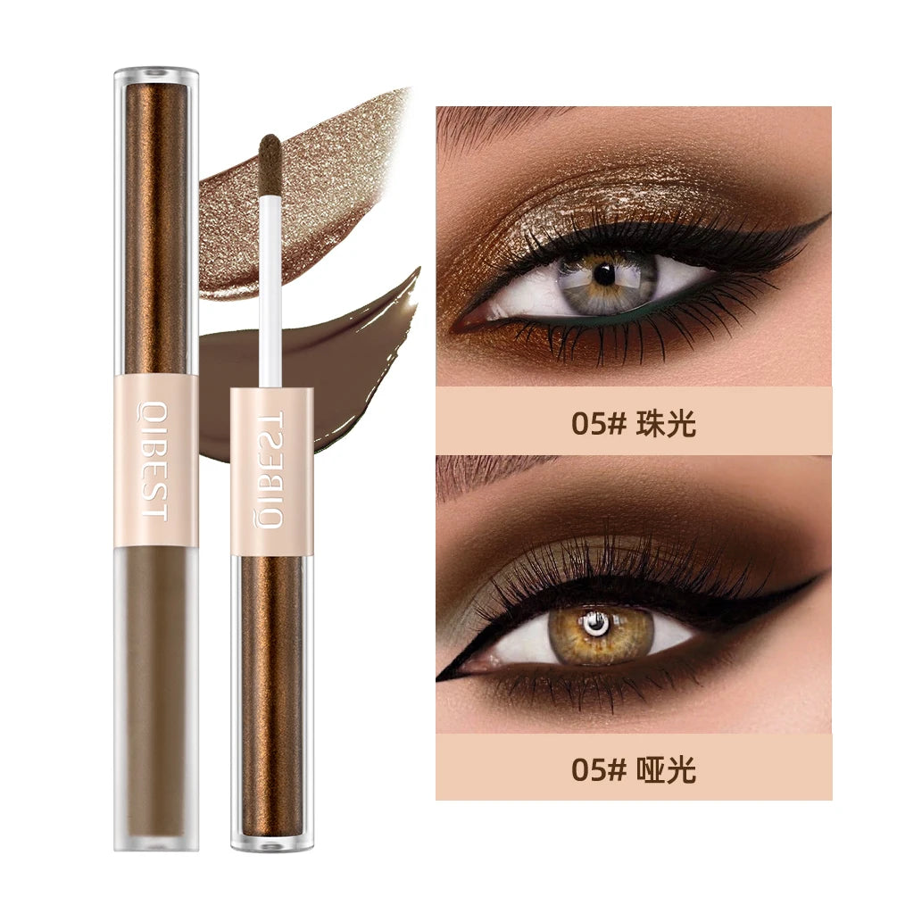 QIBEST Double-ended Flash Liquid Eyeshadow Contour Blush Pigment Silk Flash Matte Natural Blush Makeup Cream
