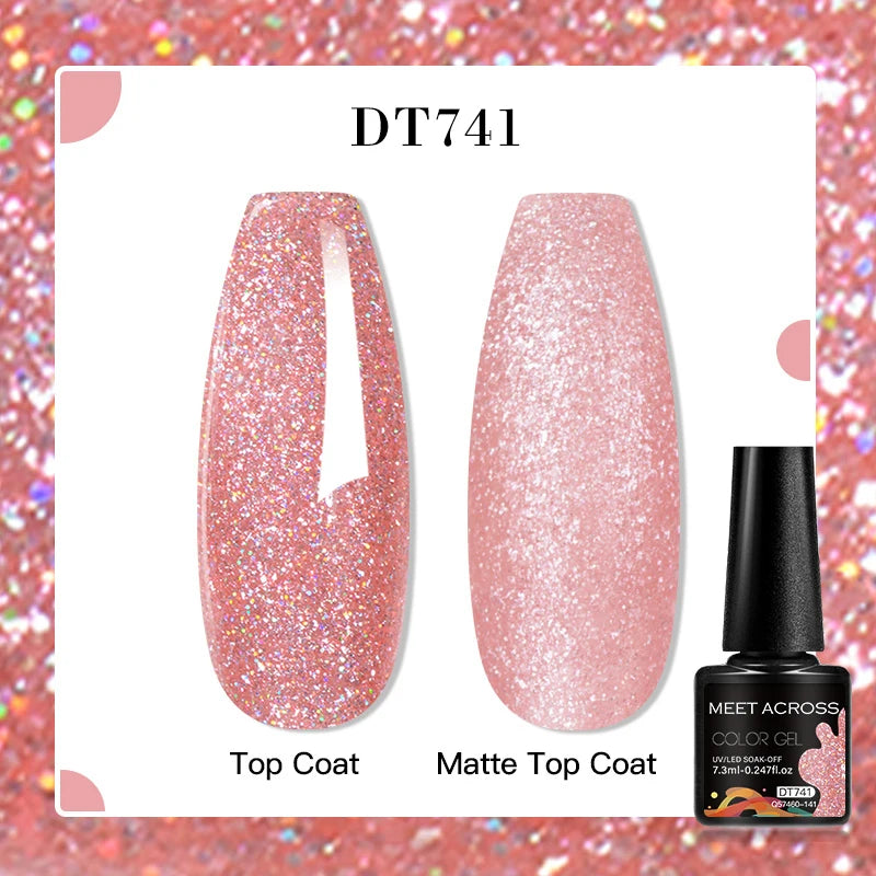 MEET ACROSS 160 Colors 7.3ml Gel Nail Polish Vernis Glitter Sparkly Semi Permanent Soak Off LED UV Gel Varnish Nail Art Manicure