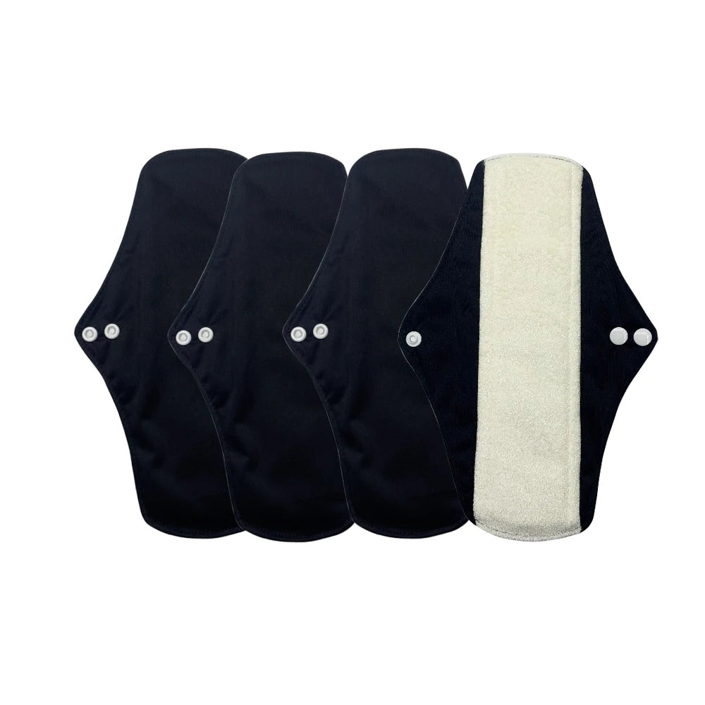 4 Pack Women's Eco-Friendly Bamboo Reusable Sanitary Pads Black Cloth Washable Period Pads Sanitary Napkins