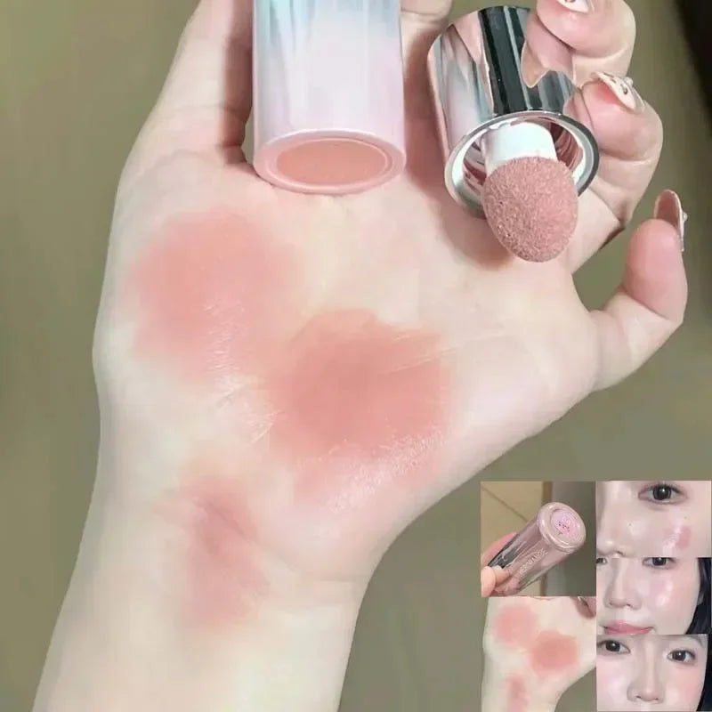 Matte Moisturizing Blusher Sponge Head Milk Pink Liquid Blush Stick Cheek Makeup Natural Lip Contour Brighten Rouge Highlighter