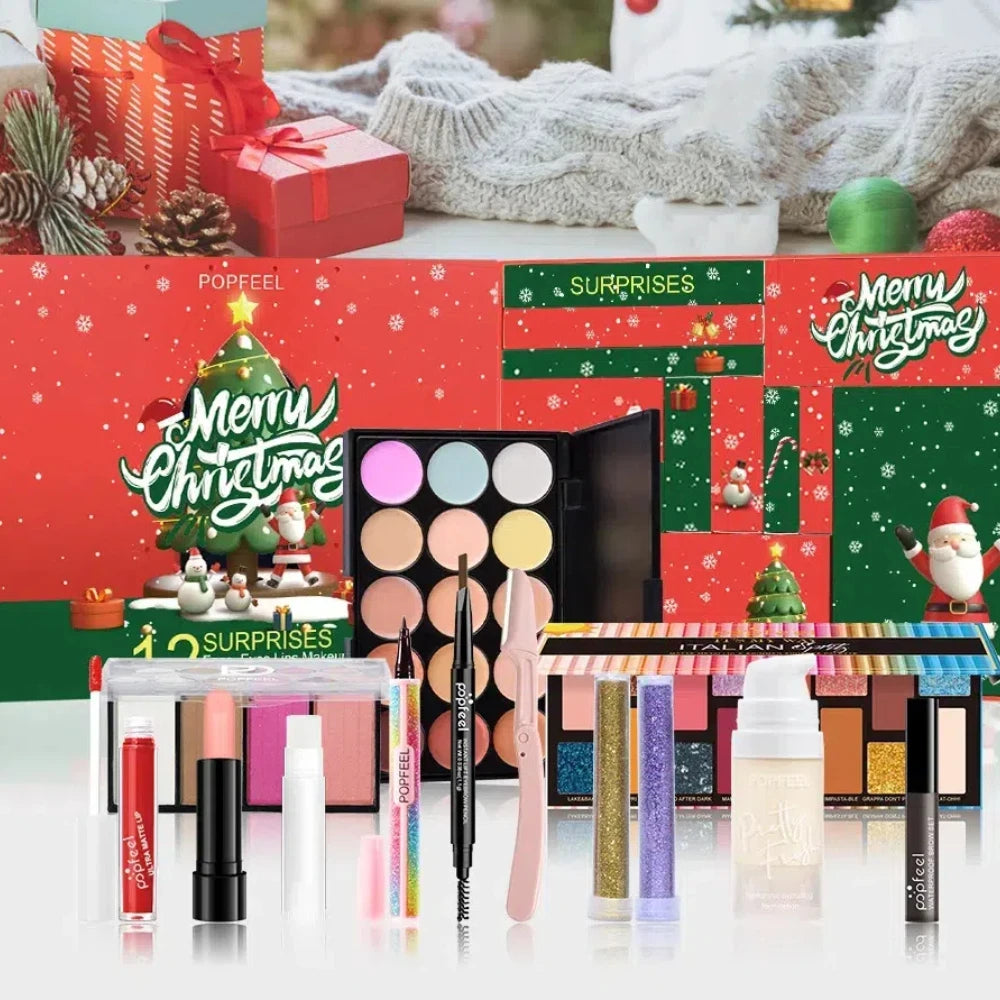 Christmas Countdown Calendar Makeup Kit 12pcs Face Makeup Kit Lipstick Eye Shadow Concealer Cosmetic Christmas Gift Box for Girl