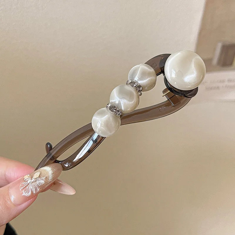 Simple Temperament High-End Feeling Hair Clips Rhinestone Bead Straight Twist Clip Hair Volume Multiple Headpieces Accessory