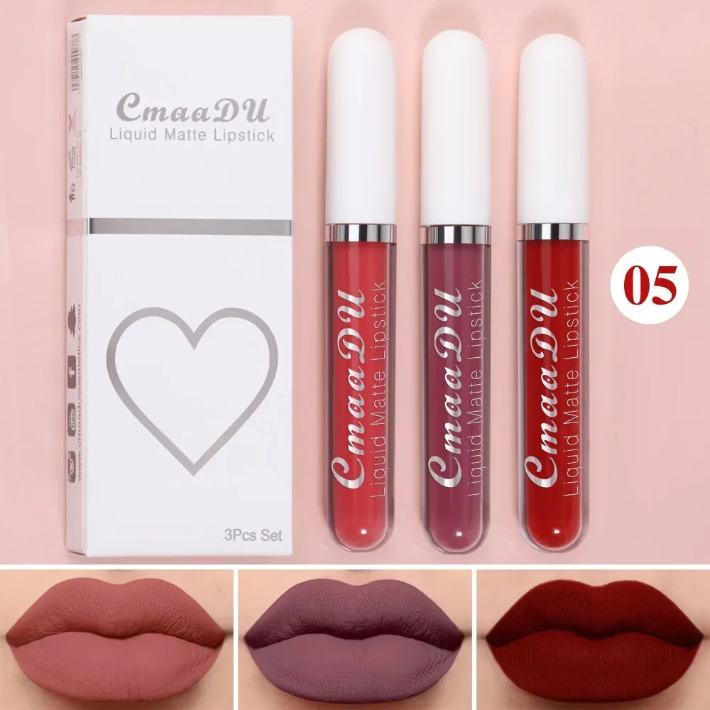 New 3pcs/set Liquid Lipstick Waterproof Long Lasting Cosmetic Black Blue Purple Green Matte Lip Gloss Nude Lip Tint Stain Makeup