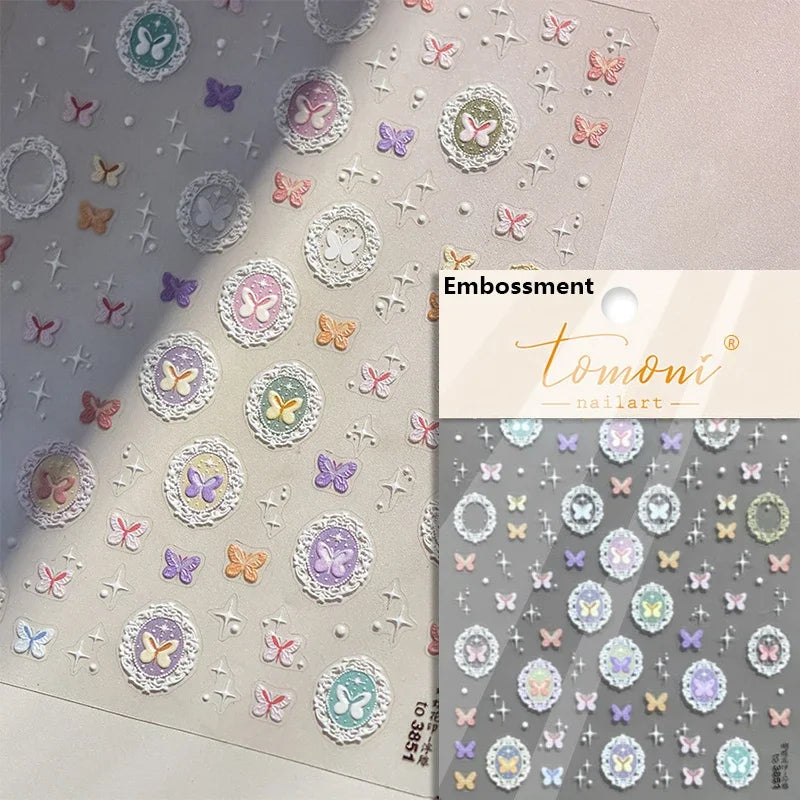 1piece 5Dcute tulip flower nail stickers high quality self-adhesive embossed nail art decals for girls summer decoration sticker