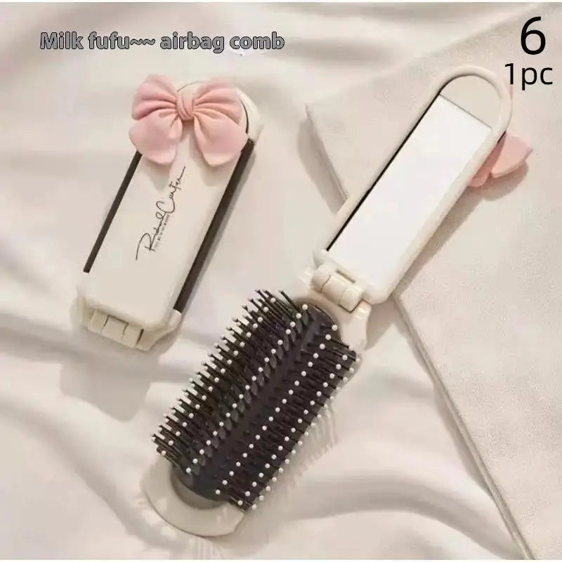 Mini Hair Brush Folding Massage Comb Head Massage Anti-Static Portable Travel Hair Brush Girl Hair Combs With Mirror