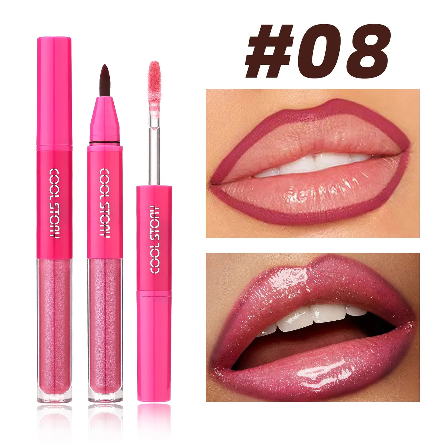 2 in 1 Matte Lip Liner Mirror Lip Gloss Waterproof Plumping Stain Hydrating Shiny Transparent Lip Oil Jelly Lips Contour Makeup