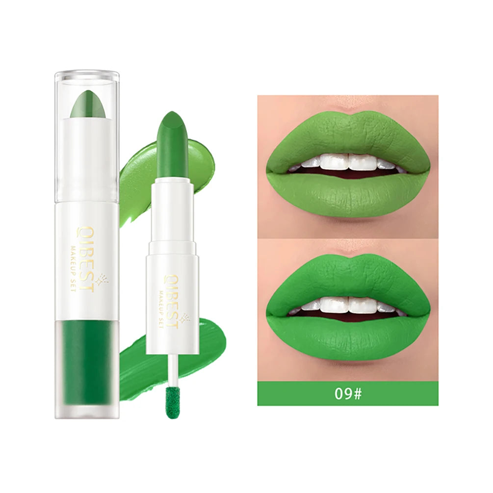 QIBEST 2 In 1 Matte Lipstick Lip Gloss Makeup Double Head Lip Satin Sexy Red Purple Lipgloss Long Lasting  Lip Tint Makeup