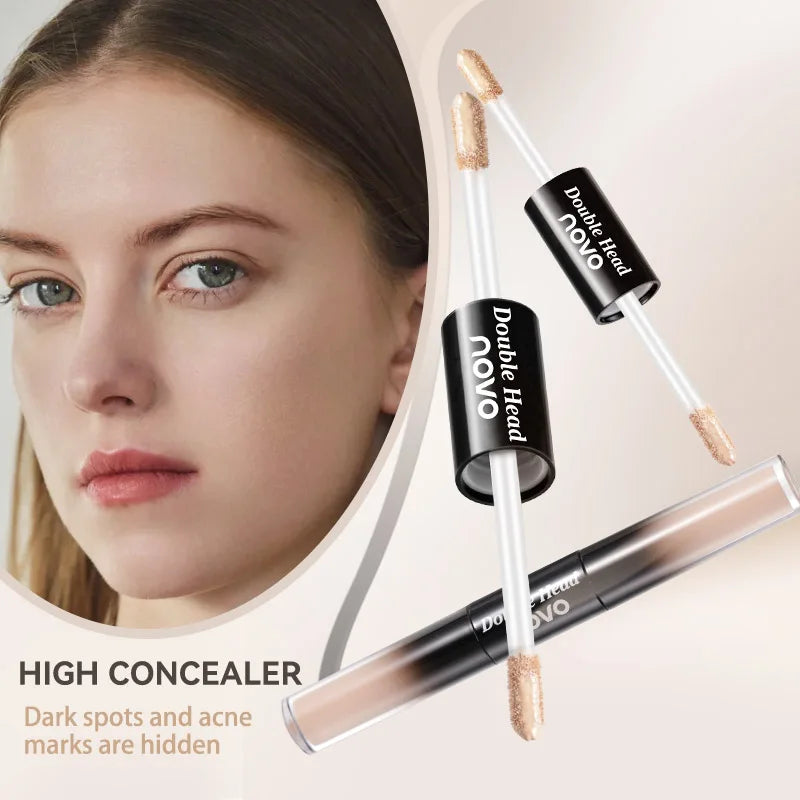 Double Ended Liquid Concealer Stick& Foundation, Waterproof, Sweatproof, Non-Sticky, Cover Acne Marks, For Eyes & Cheek