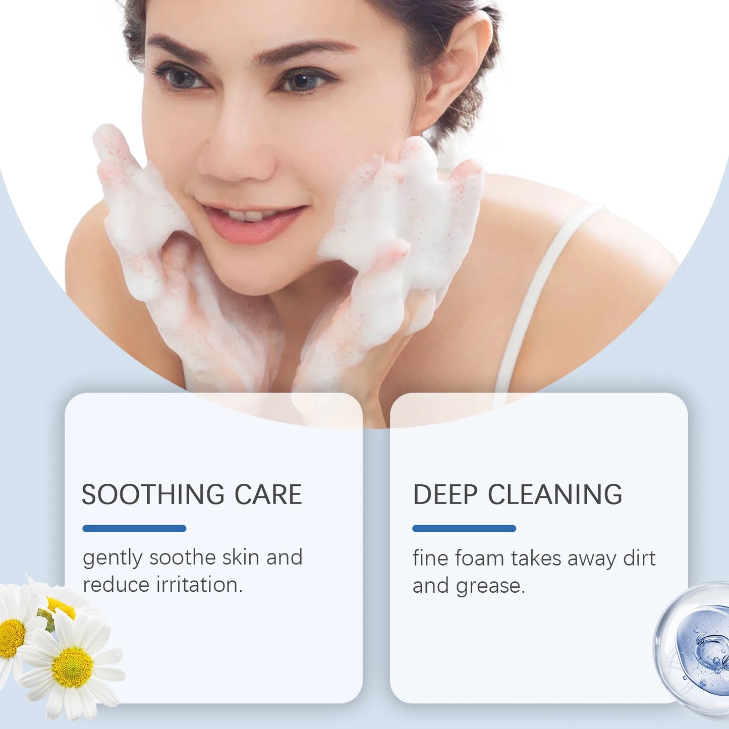 Hyaluronic Acid Cleansing Foam Gentle Moisturizing Face Wash for Sensitive Skin, Hydrating Daily Skincare, Non-Irritating