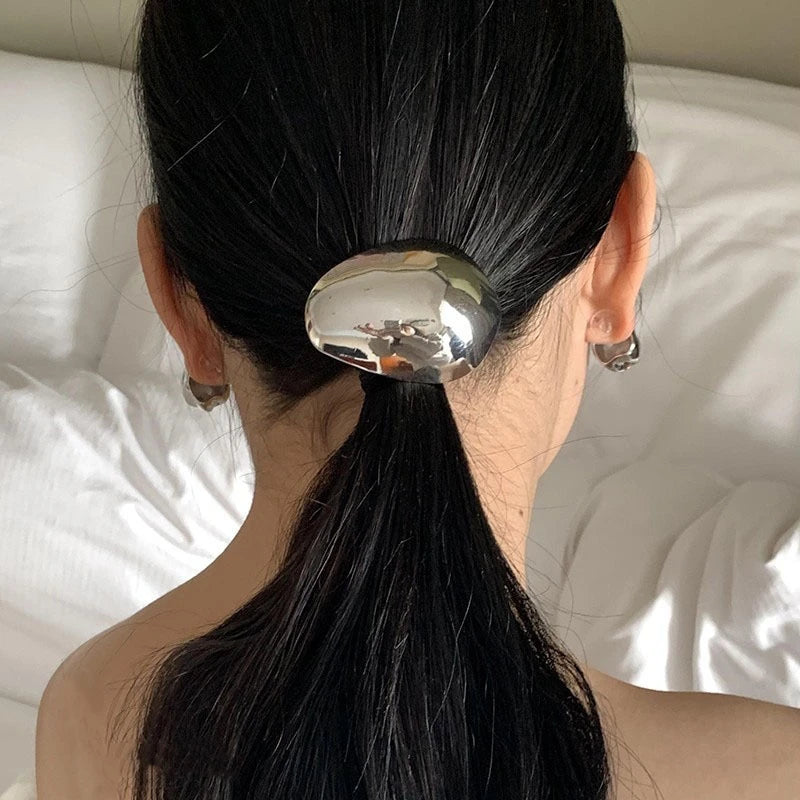 Simple Trendy Metal Eggshell Shape Spring Hair Clip Fashion Ponytail Hair Clip Barrettes For Women Girls Hair Accessories