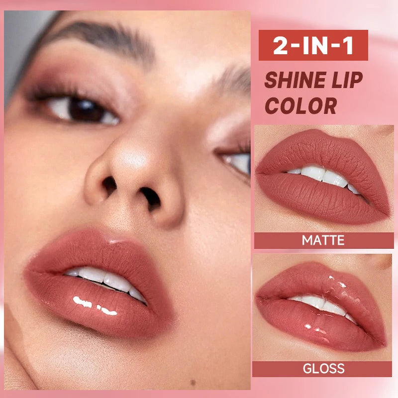 2-In-1 Dual-Ended Lipstick & Lip Gloss - Matte & Mirror Finish, Long-Lasting Color Lock, Nourishing Formula With Seed Oil