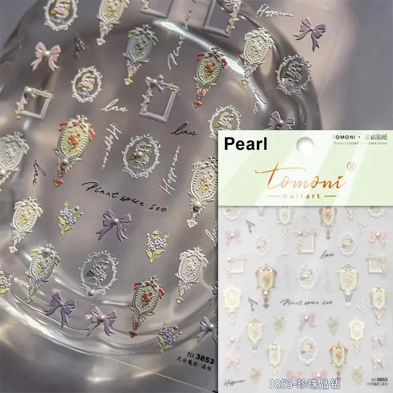 1piece 5Dcute tulip flower nail stickers high quality self-adhesive embossed nail art decals for girls summer decoration sticker