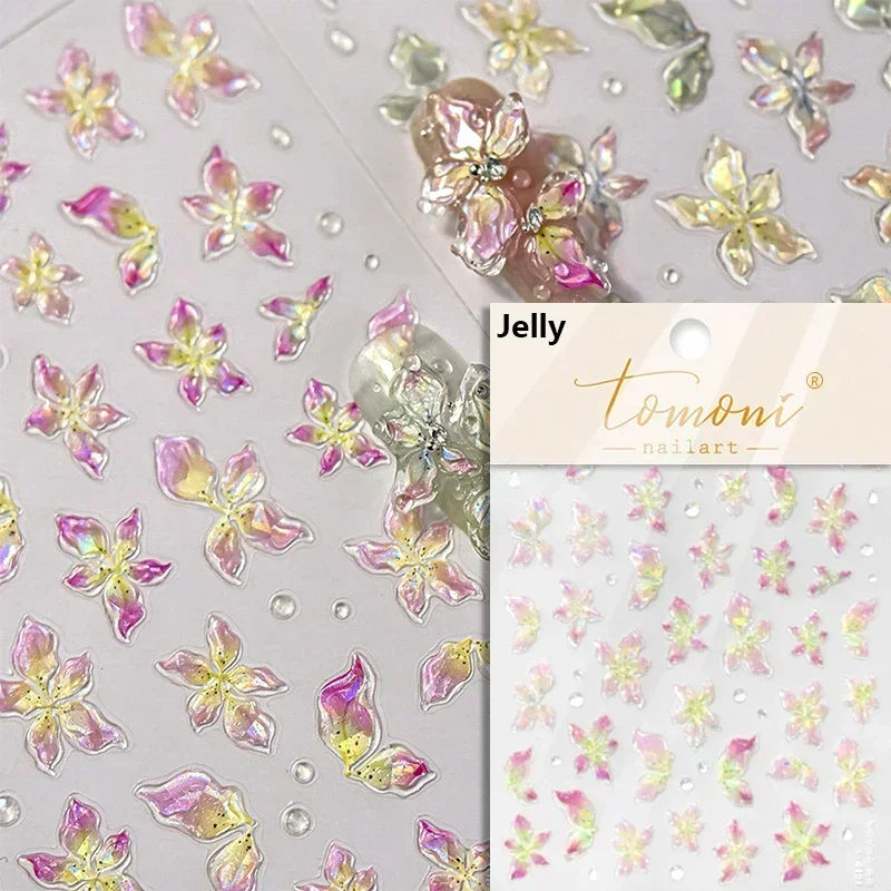 1piece 5Dcute tulip flower nail stickers high quality self-adhesive embossed nail art decals for girls summer decoration sticker