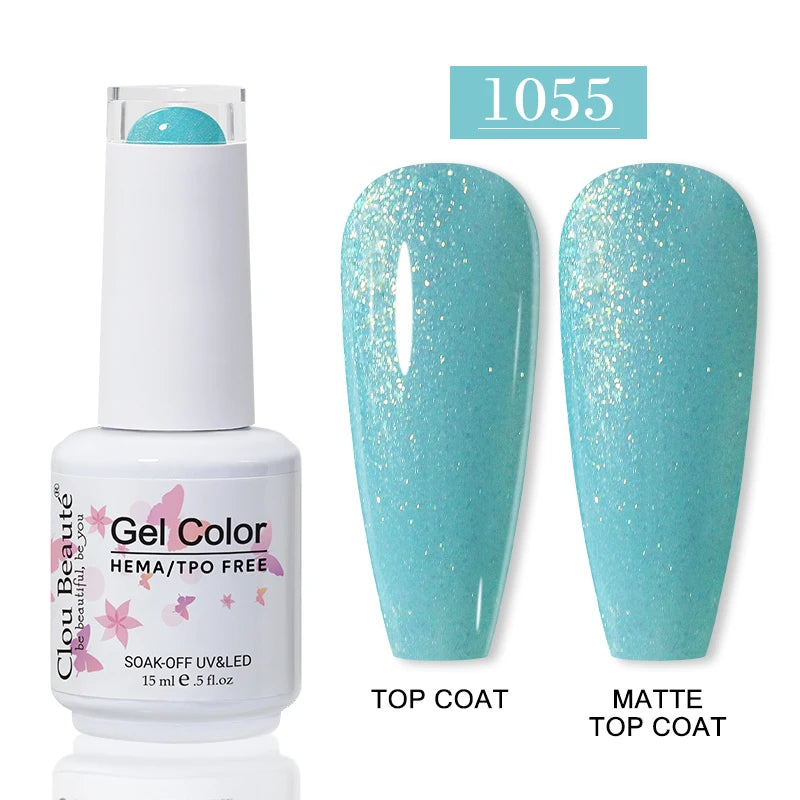 Clou Beaute Glitter Gel Nail Varnishes Winter Color Sparkling Sequins Soak Off UV LED Varnish Nail Art Decoration Base Top Coat
