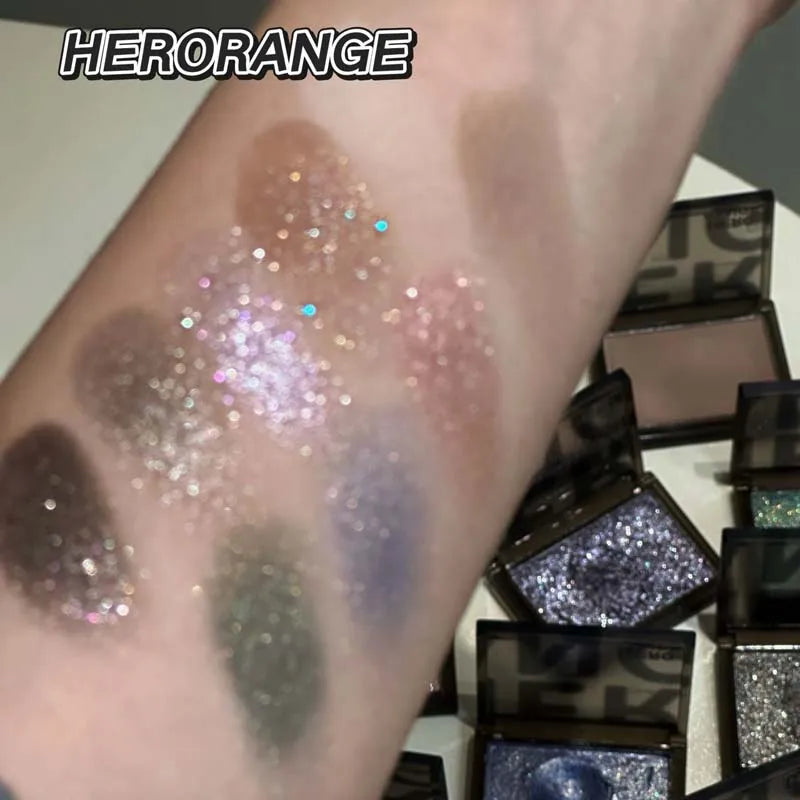 Punk Metallic Glitter Eyeshadow Mousse Matte Shimmer Highlight Pressed Pigments Dark Smoky Purple Pearlescent Eyeshadow Palette