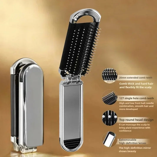 Foldable Hair Comb Portable Massage Brush Head Scalp Massager Anti-Static Travel Combs Mirror Girls Hairdressing Styling Tools