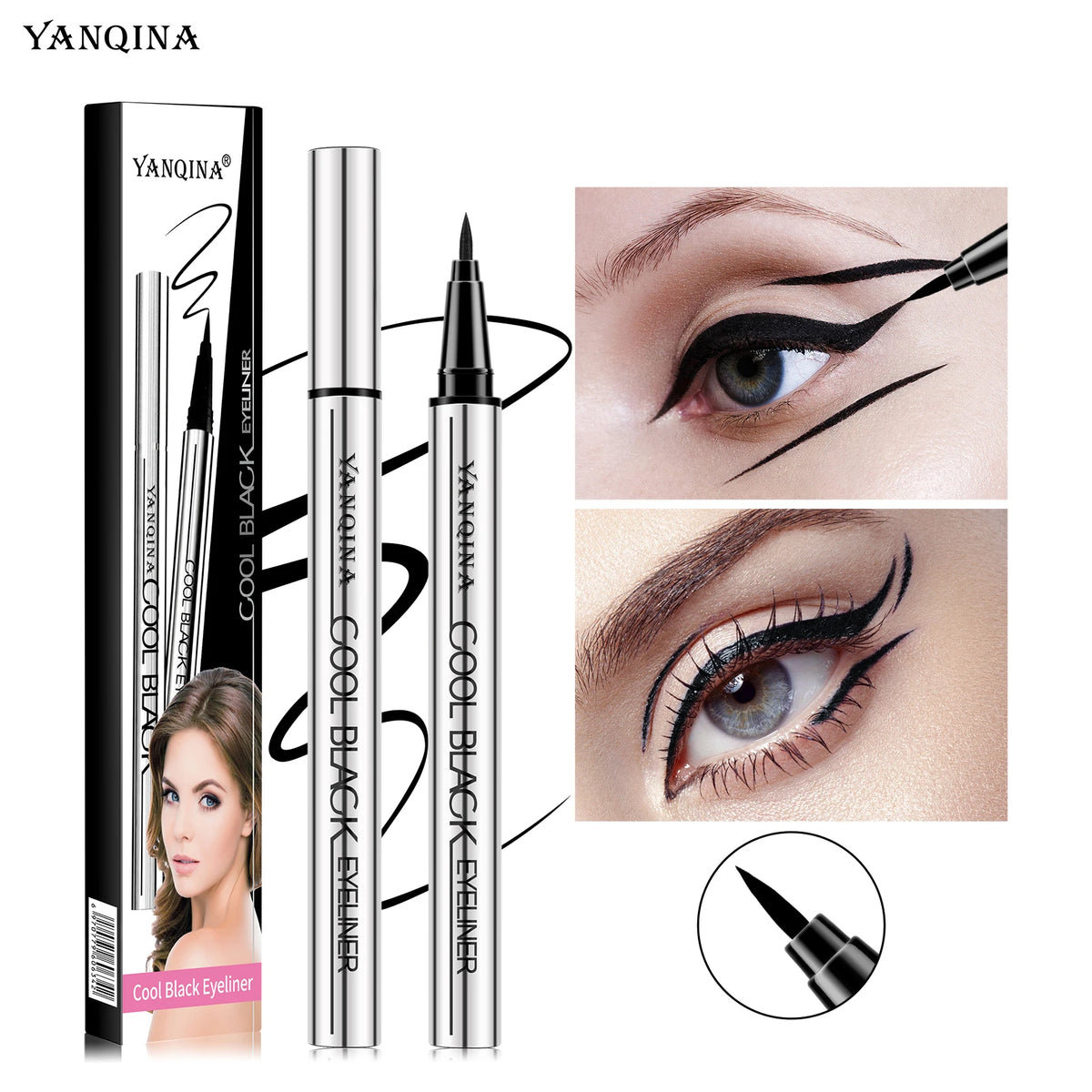 Quick-Drying Liquid Eyeliner, Waterproof, Smudge-Proof, Long-Lasting Black, Ideal for Beginners