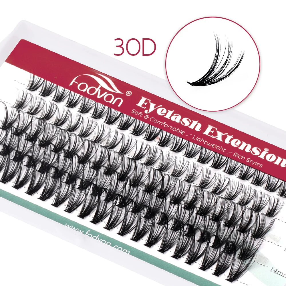 FADVAN Individual Mink Lash Extensions 10D / 20D / 30D / 40D /50D / 60D /80D Clusters 0.07mm  Natural Heat Bonded Cluster Lashes