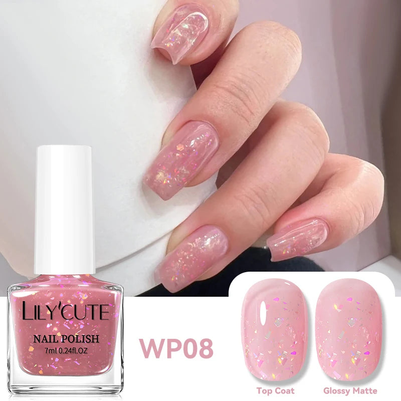 LILYCUTE 7ml Dark Red Nail Polish Water-based Colorful Glitter Sequins Air Dry No Need Cure Nail Art Supplies Gorgeous Color