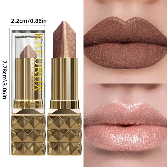 1PC Glitter Matte Tow-Tone Lipstick Velvet Finish Lip Liner Pen Smooth Application Lipstick Makeup for Defined Lips Brown Pink