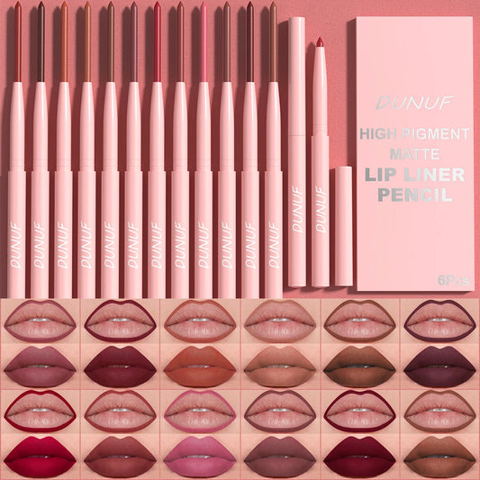 6pcs Lip Liner Pen Set Long-Lasting, Waterproof Sweatproof, Easy Coloring Non-fading Color Rendering Lip Gloss Set Beauty Makeup