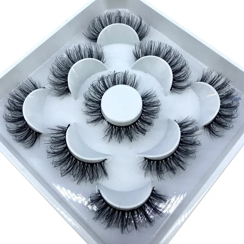 AMSDCN 5 Pairs 3d Mink Dramatic Volume Lashes Bulk Faux Thick Long Wispy Natural Mink Lashes Pack Short Wholesales Natural False