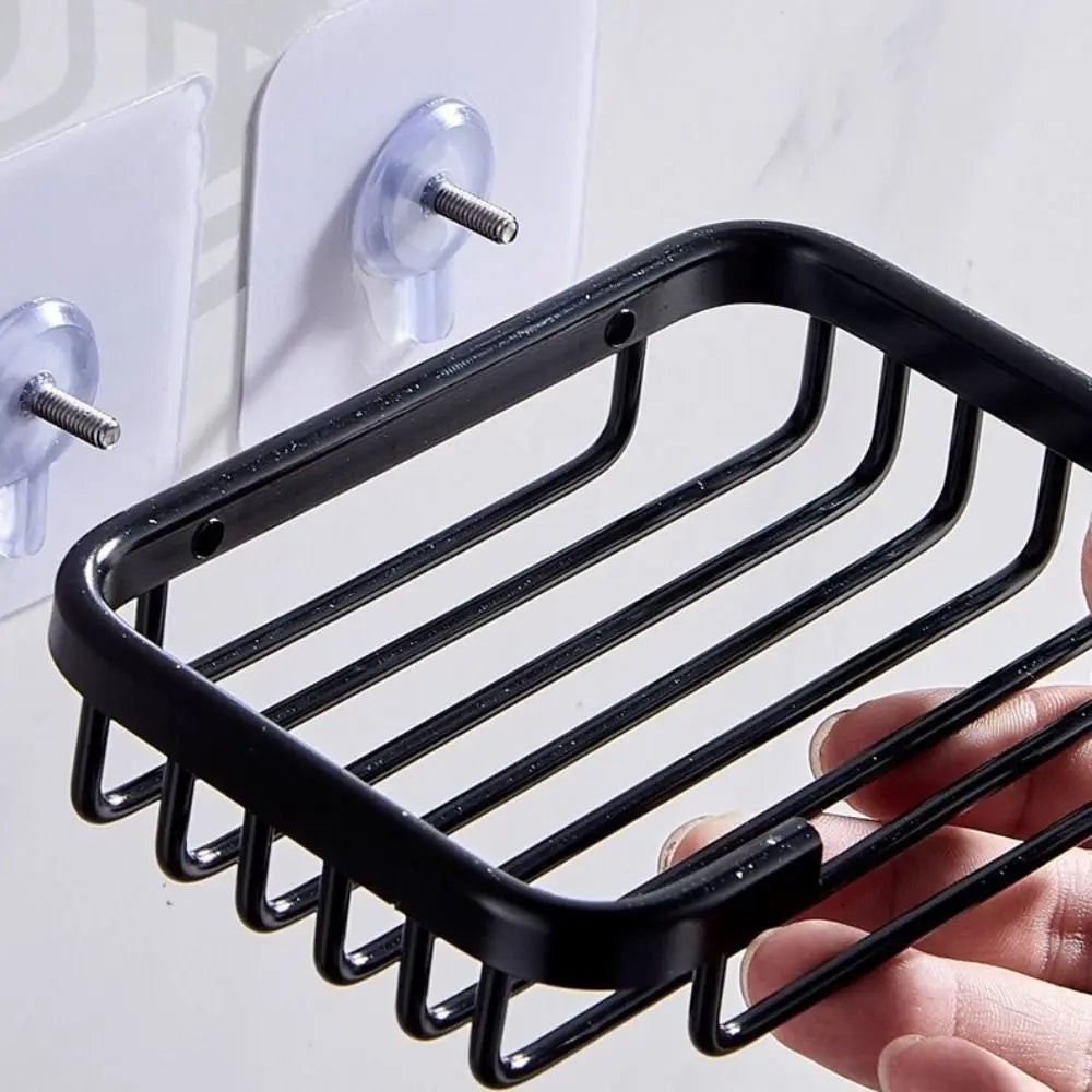 Quality Wall Mounted Soap Dish Self-adhesive Drill Free Metal Soap Holder Hollow Type Aluminum Soap Storage Rack Bathroom