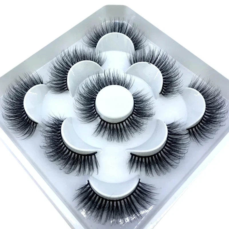 AMSDCN 5 Pairs 3d Mink Dramatic Volume Lashes Bulk Faux Thick Long Wispy Natural Mink Lashes Pack Short Wholesales Natural False