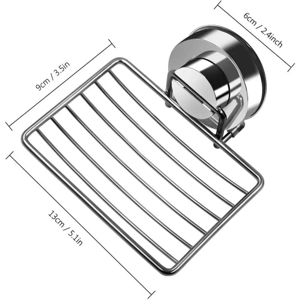 Stainless Steel Suction Cup Soap Tray with Drainage Holes for Shower Bathroom Kitchen Sink Sponge Holder Rustproof Accessory