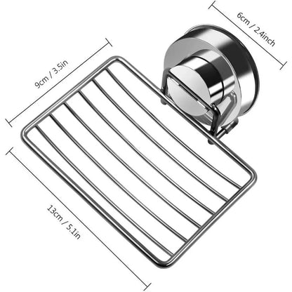 Stainless Steel Suction Cup Soap Tray with Drainage Holes for Shower Bathroom Kitchen Sink Sponge Holder Rustproof Accessory