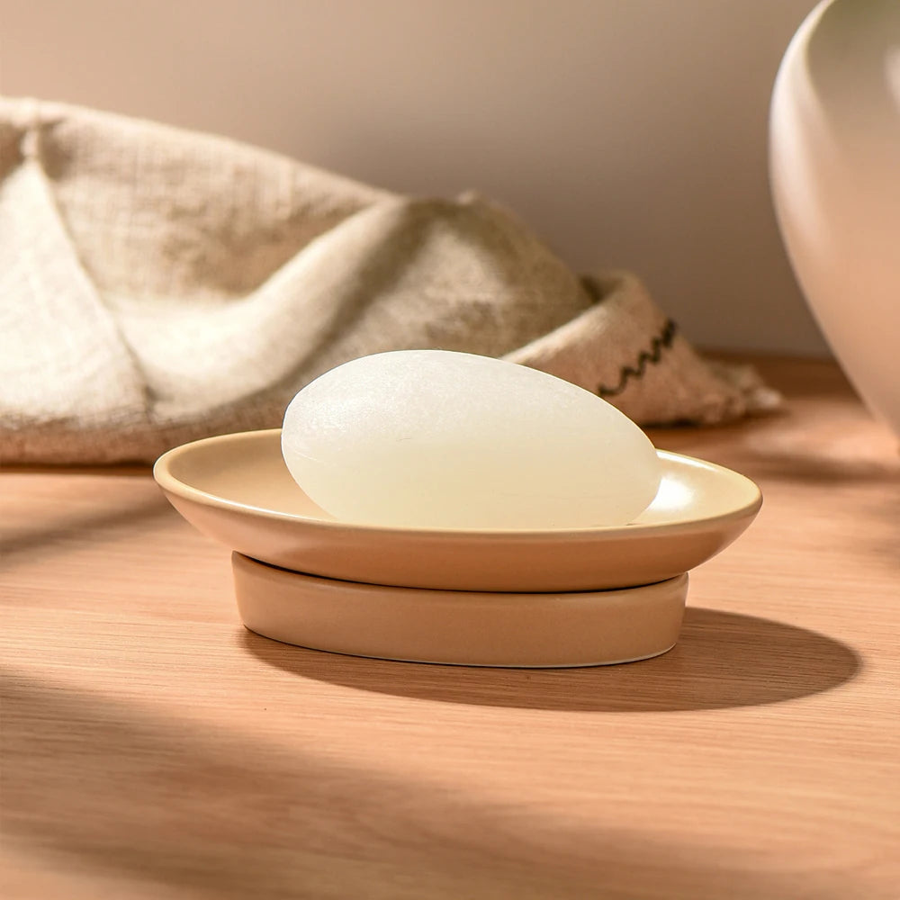 White Ceramic Soap Dish with Drainage Hole Oval Soap Holder Self Draining Soap Tray Bathroom Countertop Storage Organizer