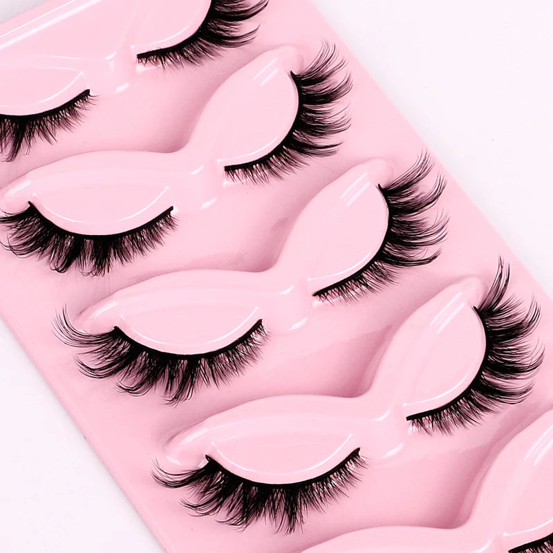 5 Pairs Fluffy False Eyealshes Fox Cat Eye Lashes Winged False Eyelashes Fox Eye Faux Mink Eyelashes Silk Lashes Makeup