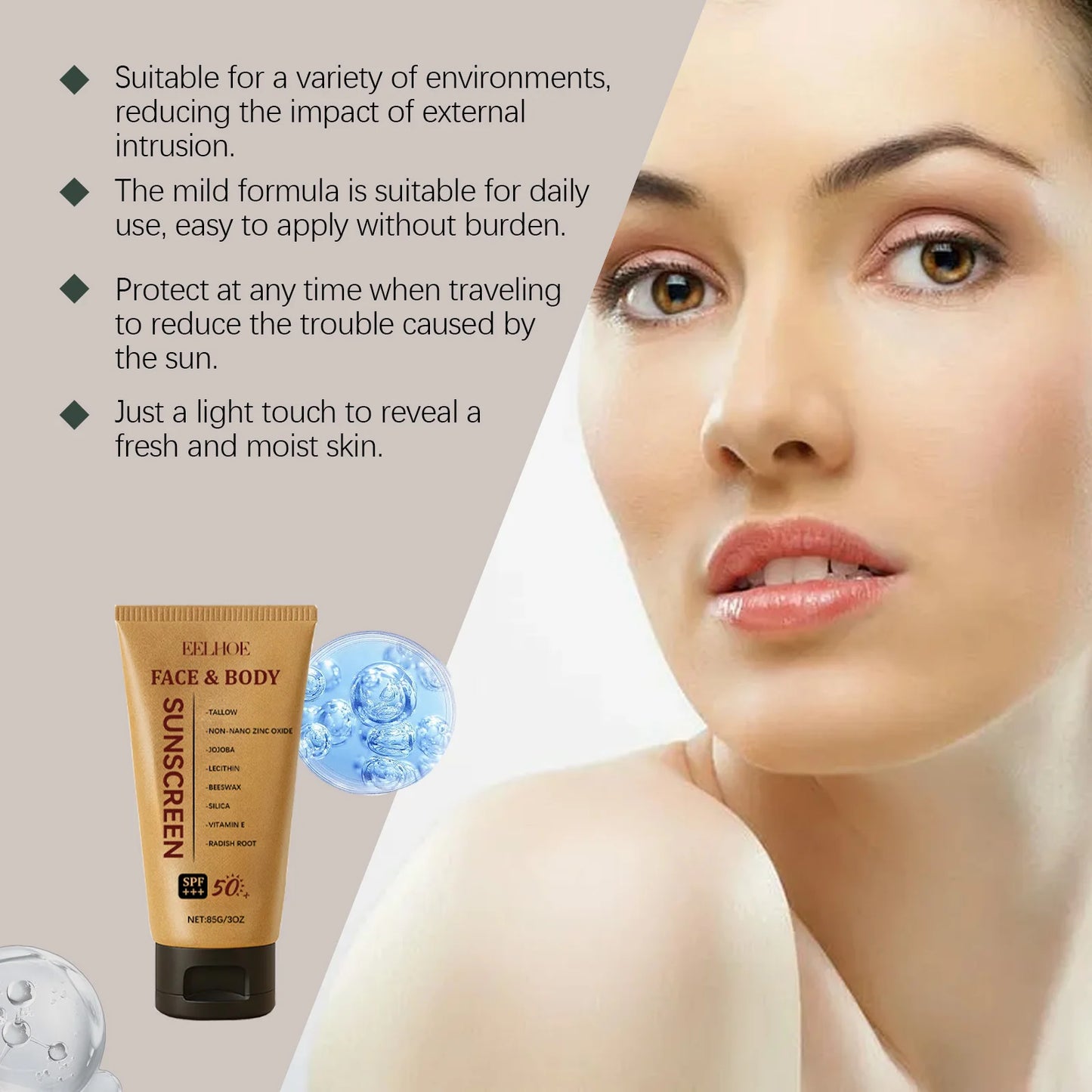 Beef Tallow Sunscreen Spf 50 Anti Sunburn UV Protection Cream Moisturizing Face Body Sunblock Matte Lightweight Non-Greasy ﻿