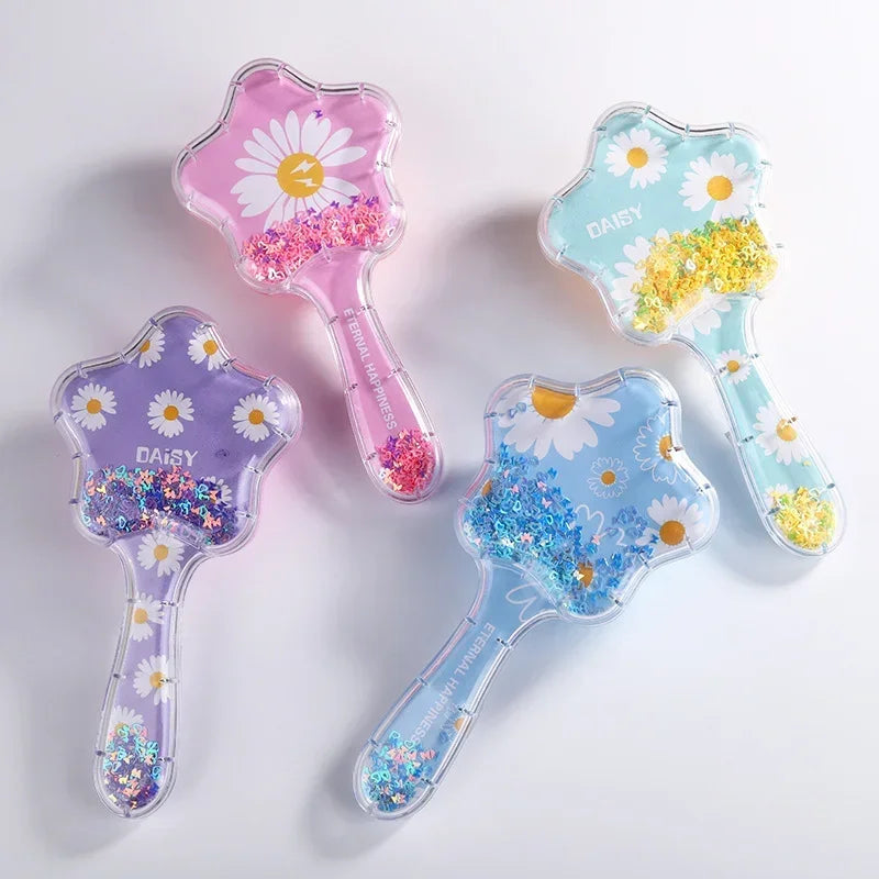 New Cartoon Air Cushion Massage Comb Star Shape Sequins Quicksand Anti-knot Combs for Baby Kids Comb for Curly Hair