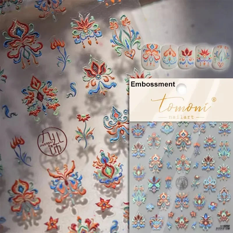 1piece 5Dcute tulip flower nail stickers high quality self-adhesive embossed nail art decals for girls summer decoration sticker