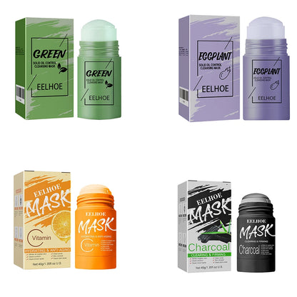 Green Tea Eggplant Solid Mask Series - Deep Facial Cleansing, Hydrating, Firming Skin, Leave-on Clay Mask Stick