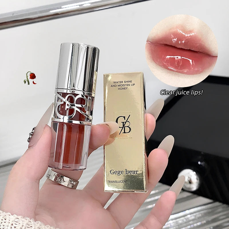 Gege Bear Glittering Mirror Lip Glaze, Watery Shimmering Light Lip Gloss Makeup 8 Colors, Hydrating Moisturizing, Long Lasting