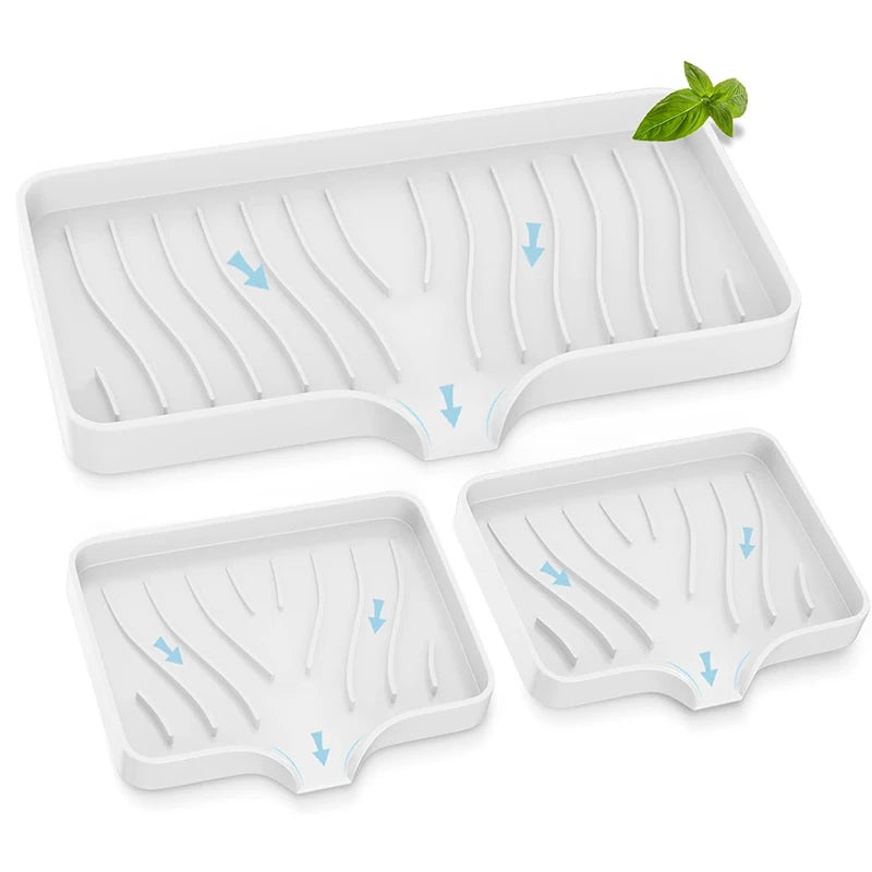 3 Pcs/Set Silicone Soap Dish, Sponge Tray with Drain, Bathroom Kitchen Sink Organizer, Bar Soap Holder for Shower