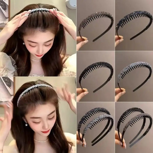 Non-slip Rhinestone Hair Hoops Bands Fashion Plastic Rhinestone Headband Women Toothed Elastic Headbands Shiny Luxury Hair Hoops