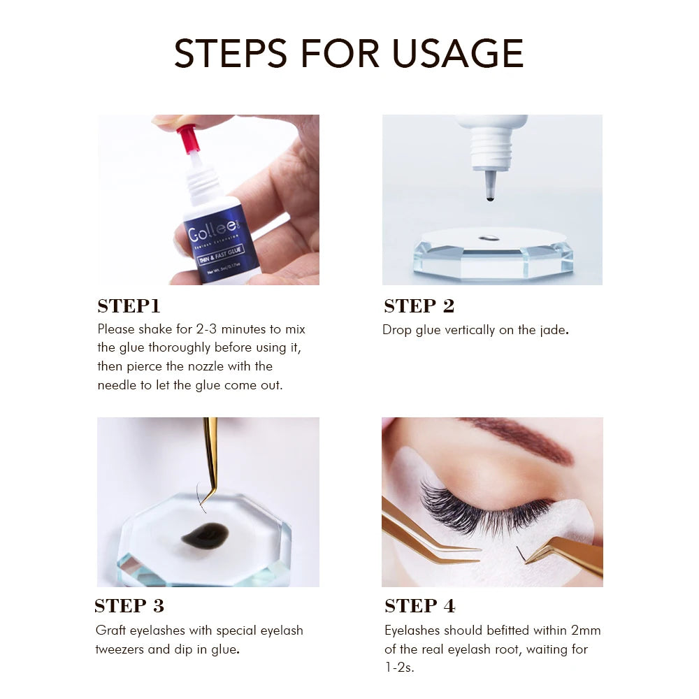 Gollee Glue for Eyelash Extensions 1s Fast Drying 5ml Bonder Glue Lasting false Lash Extension Supplies Profession Makeup tools